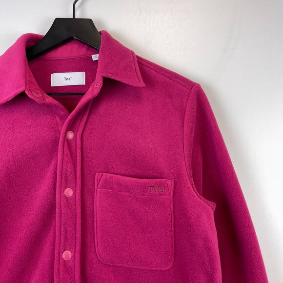TNA Aritzia XS Sno Polar Button Down Shirt Pink Fleece - Picture 2 of 10